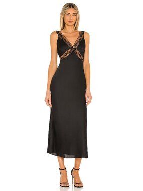 Majorelle Cami Midi Slip Dress in Black